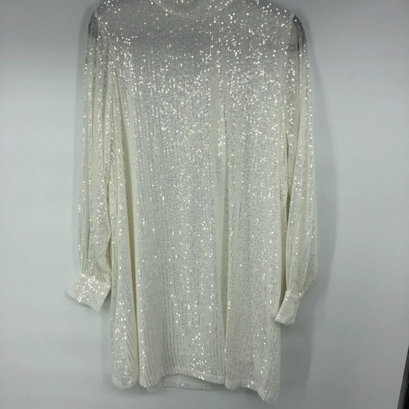Pretty Lavish white sequined long sleeve mini Dress US 8 Balloon Sleeve - Picture 7 of 9